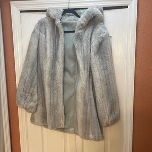 Sears Light Gray Faux Fur Hooded Teddy Jacket